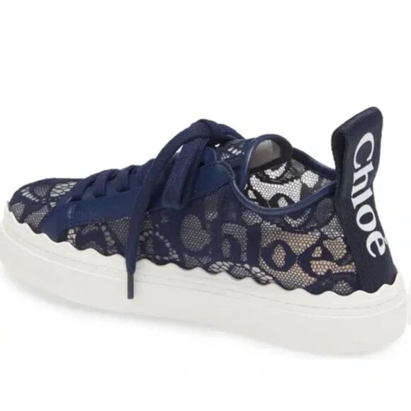 Chloe scalloped lace sneakers blue Size 36 EU‎ 5.5-6 US - Picture 1 of 10